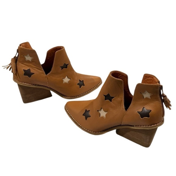 SILVIA COBOS Shoot For The Moon Brown Tan Leather Ankle Boots Size 7 - Picture 4 of 8